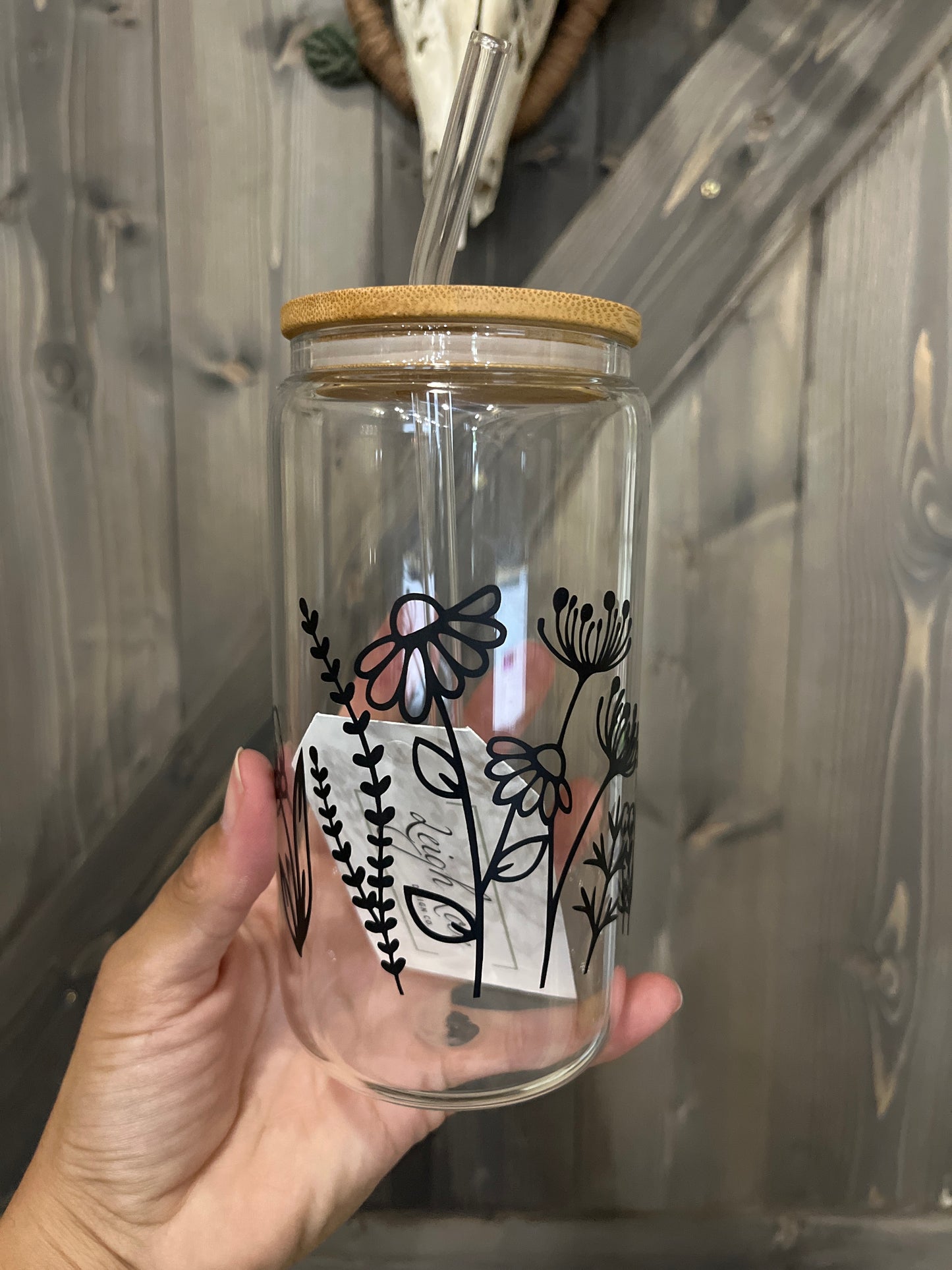 Black Wildflowers Glass Cup | Floral | Leigh Rose Design Co