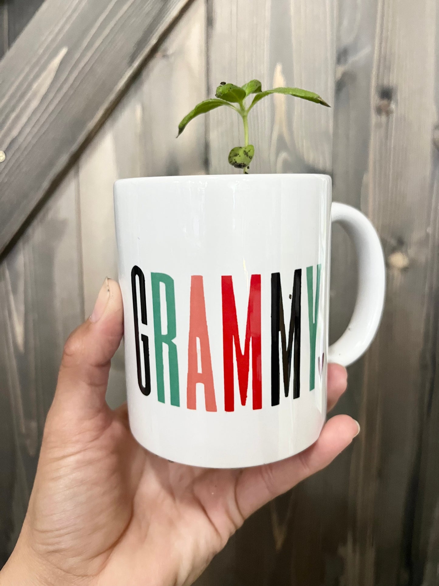 Granny Coffee Mug with Teddy Bear Sunflower Plant