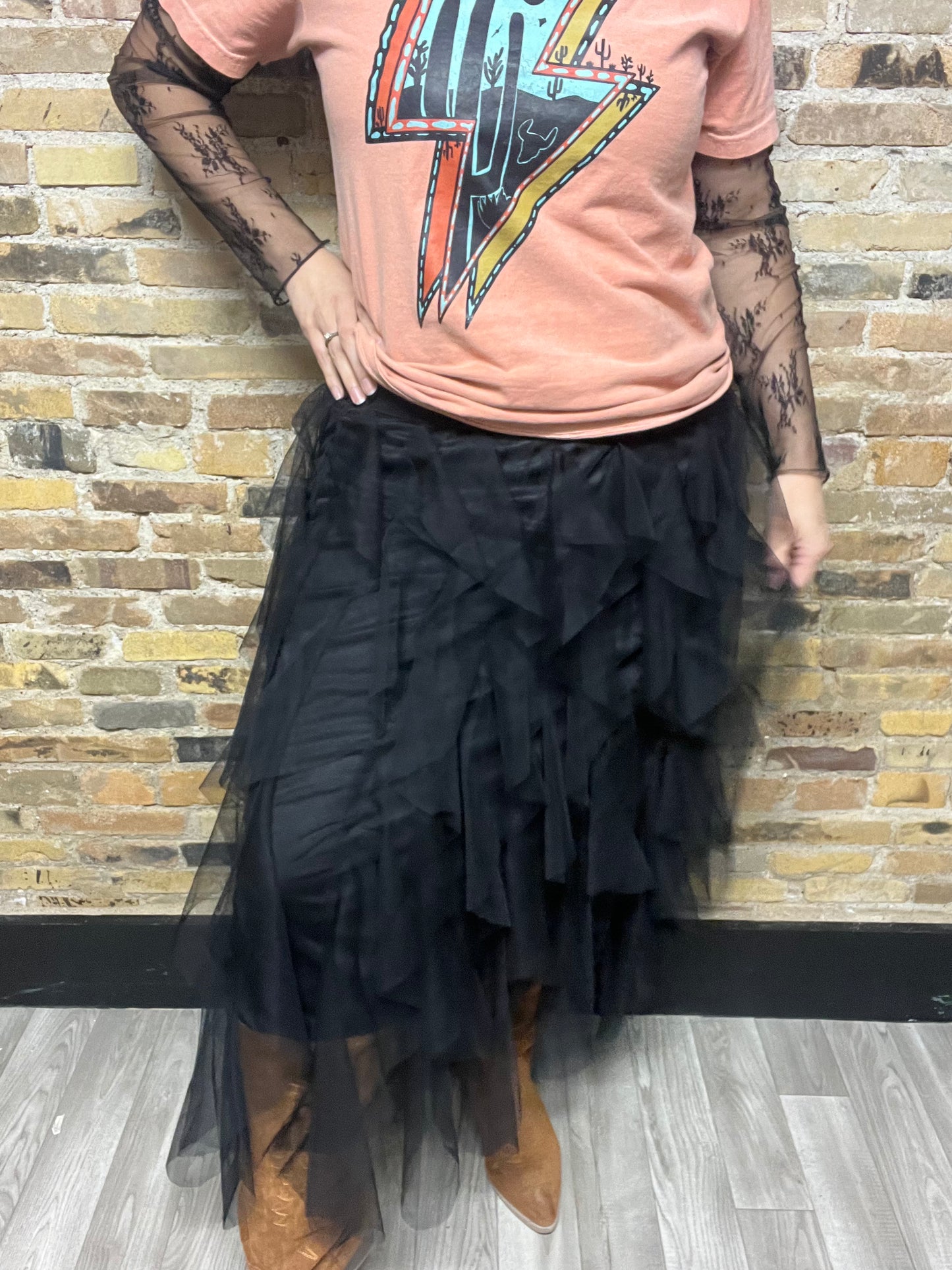 Black Mesh Layered Skirt
