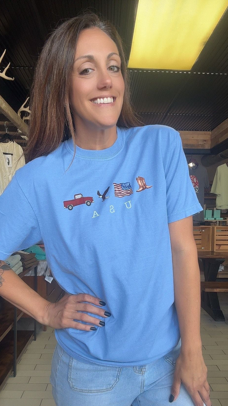 Boots, American Flag, Bald Eagle, Red Truck Tee | Savvy Jo