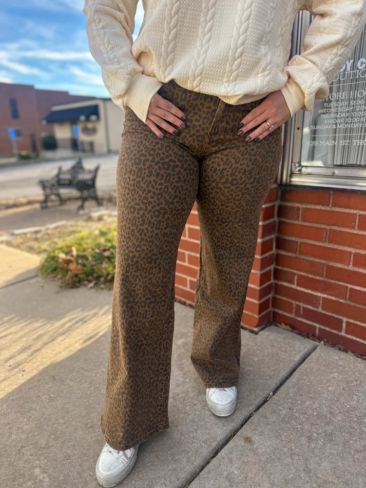 MICA High Rise Wide Leg Leopard Jeans | Muddy Creek