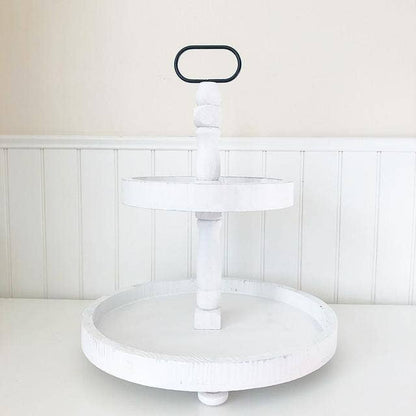 Foundations Decor Tiered Tray - Distressed White Round 15"