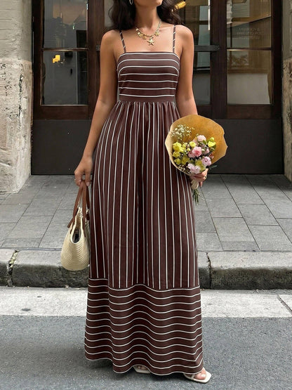 Striped Polyester Maxi Dress Resort Spaghetti Strap
