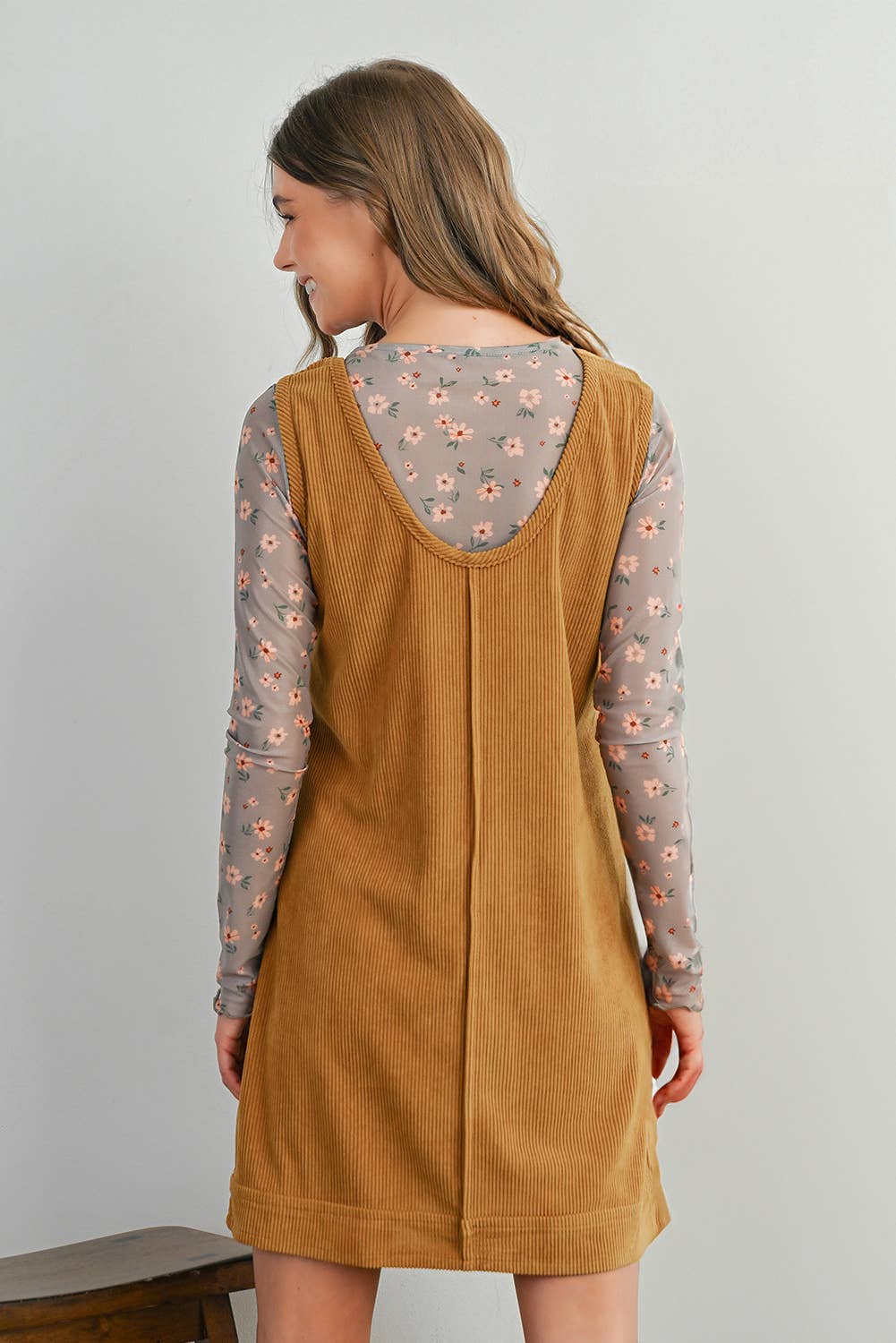 Corduroy Sleeveless Patch Pocket Mini Dress | S-XL
