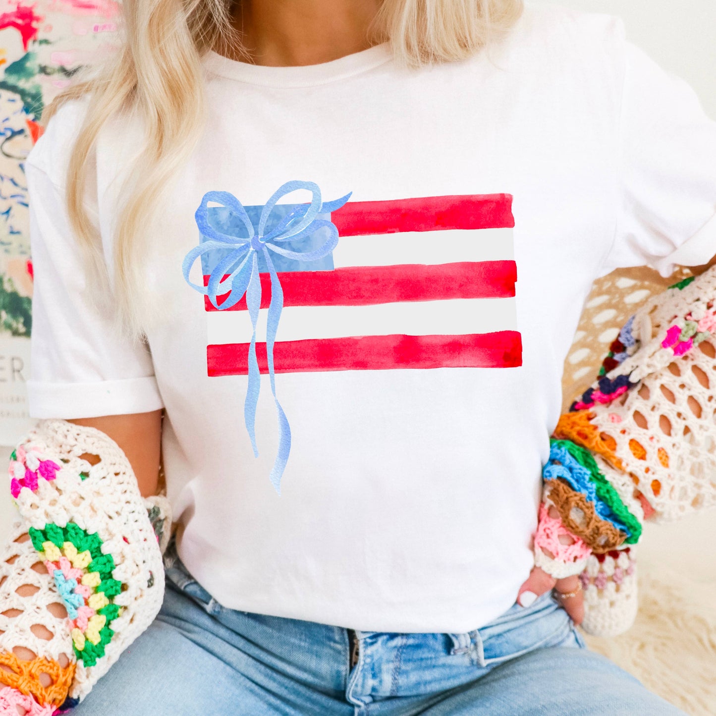 Coquette American Flag | July 4th Graphic Tee | Gildan