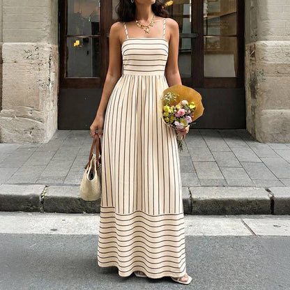 Striped Polyester Maxi Dress Resort Spaghetti Strap