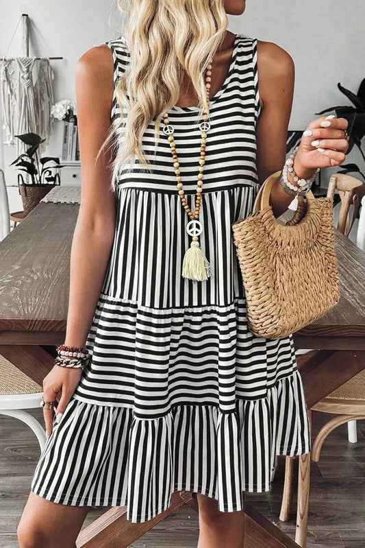 Stripe U-Neck Sleeveless Mini Dress Summer Casual
