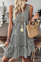 Stripe U-Neck Sleeveless Mini Dress Summer Casual