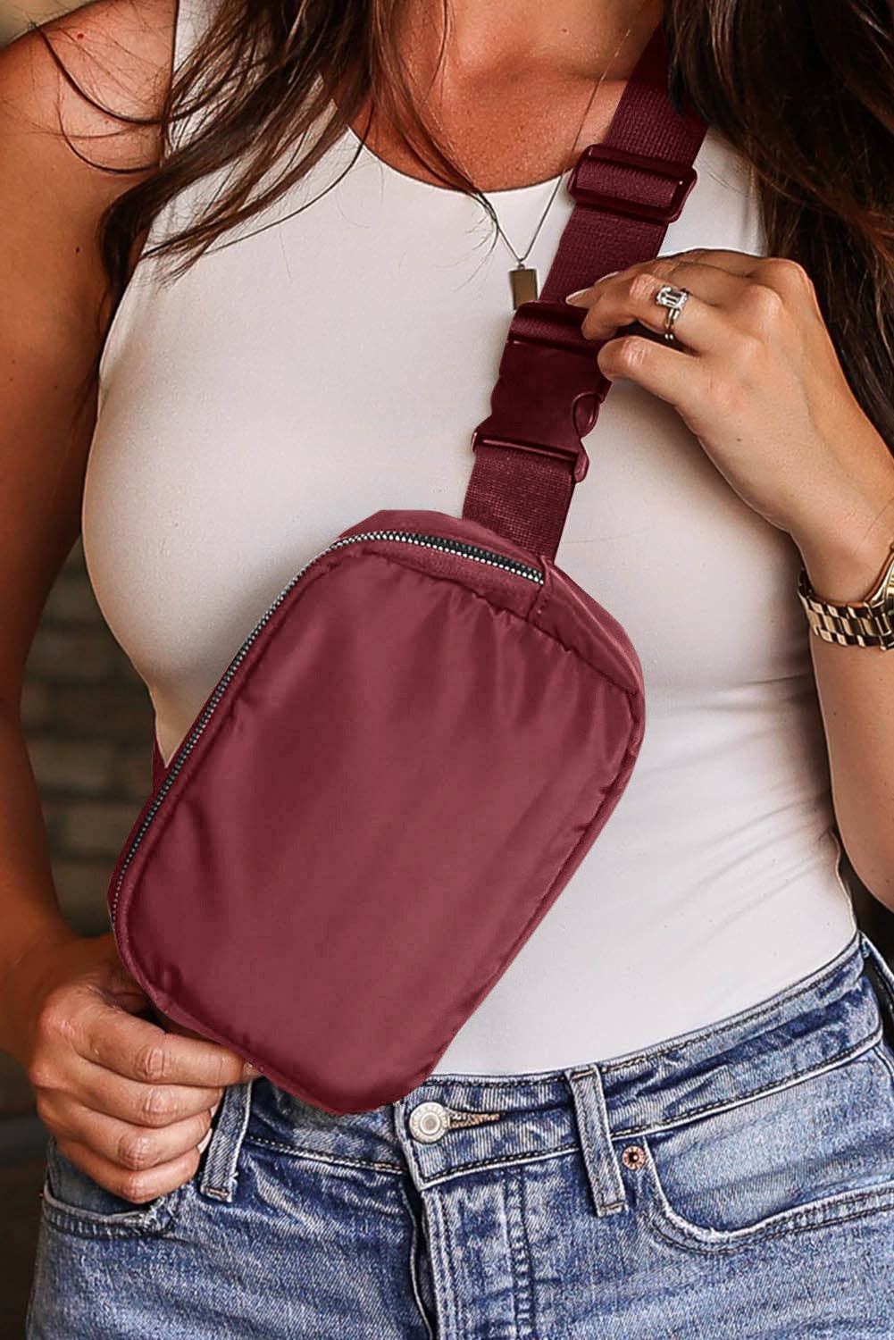 Waterproof Zipped Crossbody Chest Bag 20*5*14cm