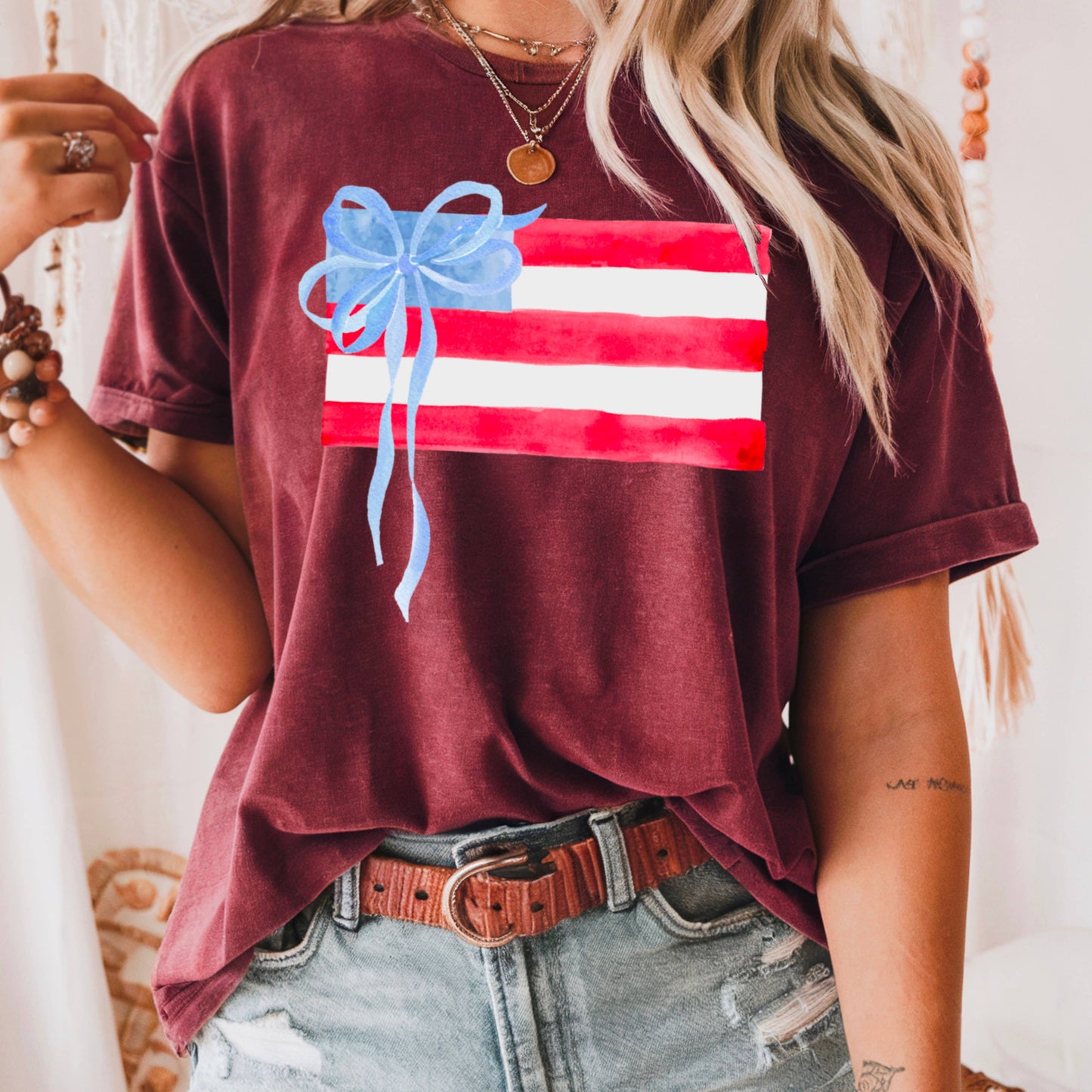 Coquette American Flag | July 4th Graphic Tee | Gildan