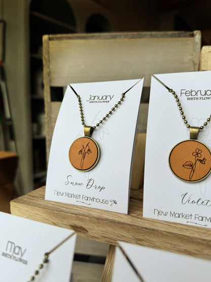 Birth Month Flower Necklaces - Leather Pendant Necklace Set
