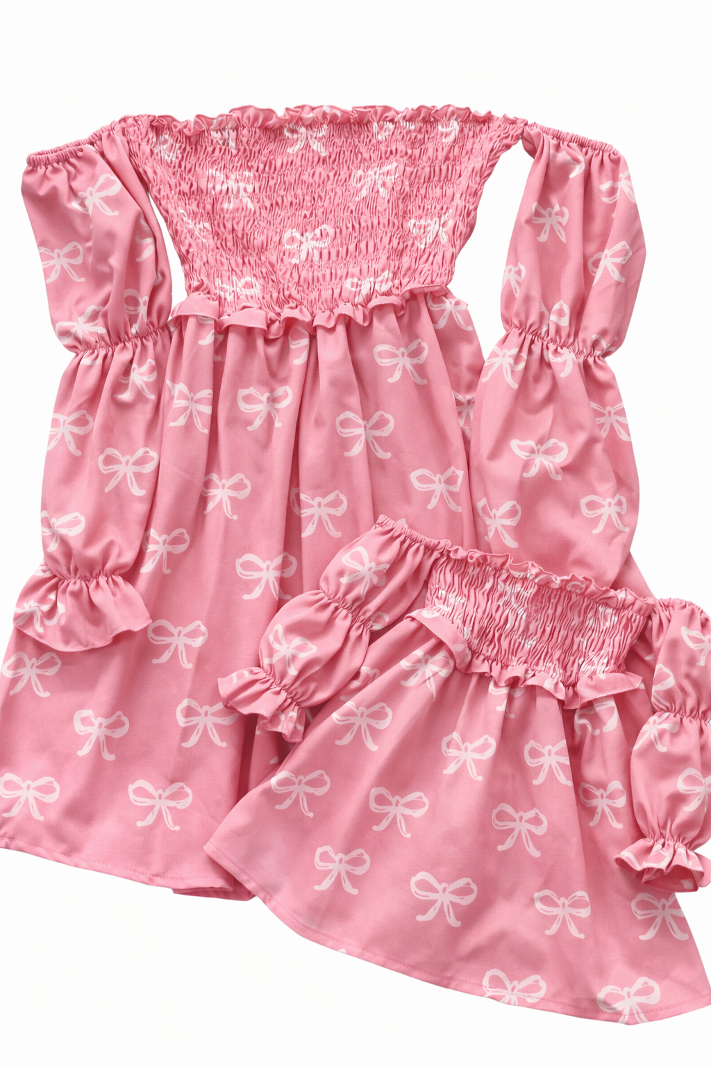 Calliope Puff Sleeve Off Shoulder Dress - Pink Bows