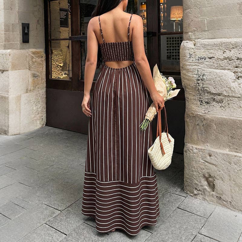 Striped Polyester Maxi Dress Resort Spaghetti Strap