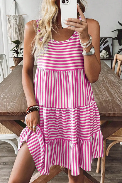 Stripe U-Neck Sleeveless Mini Dress Summer Casual