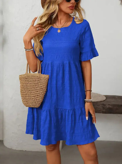 Ruffle Sleeve Tiered Mini Dress Flowy Summer Casual