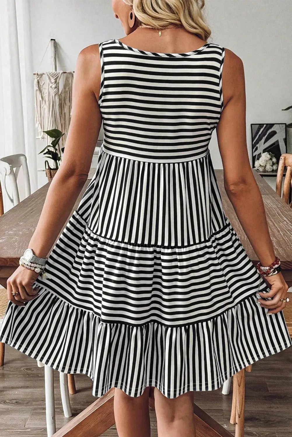 Stripe U-Neck Sleeveless Mini Dress Summer Casual
