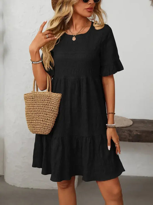 Ruffle Sleeve Tiered Mini Dress Flowy Summer Casual