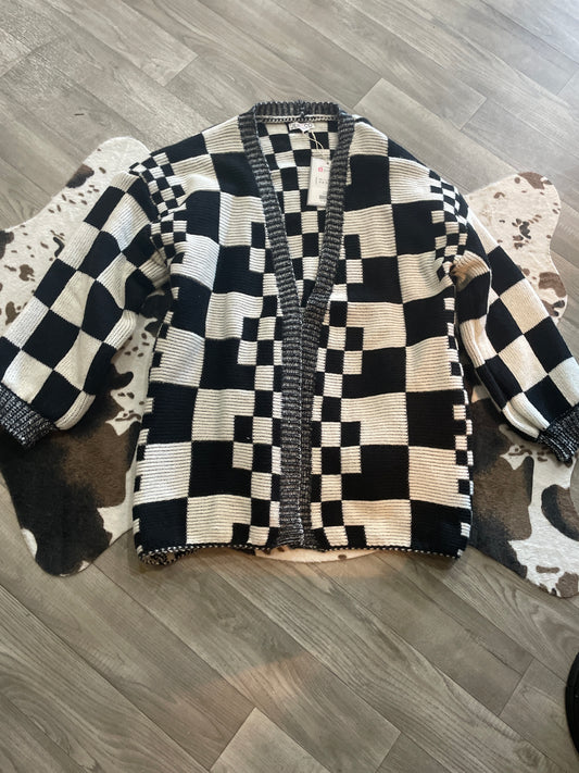 Black And Checkered Cardigan/ Hazel and Grace