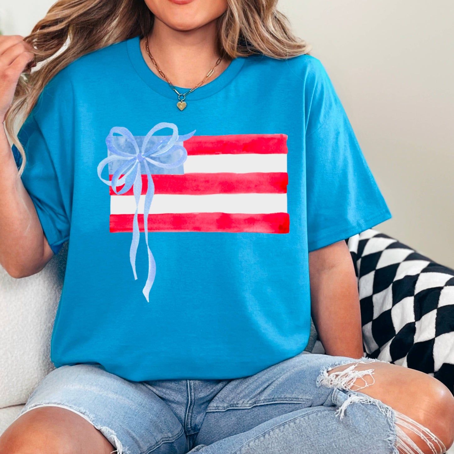 Coquette American Flag | July 4th Graphic Tee | Gildan