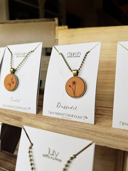 Birth Month Flower Necklaces - Leather Pendant Necklace Set