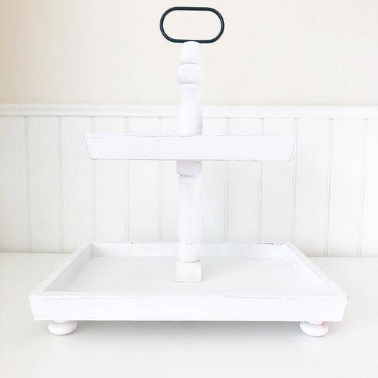 Foundations Decor Tiered Tray - Distressed White Rectngl 15"