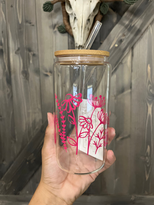 Pink Wildflower Glass Cup | Floral | Leigh Rose Design Co