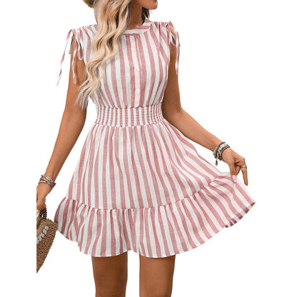 Striped Sleeveless Summer Dress with Smocked Waist