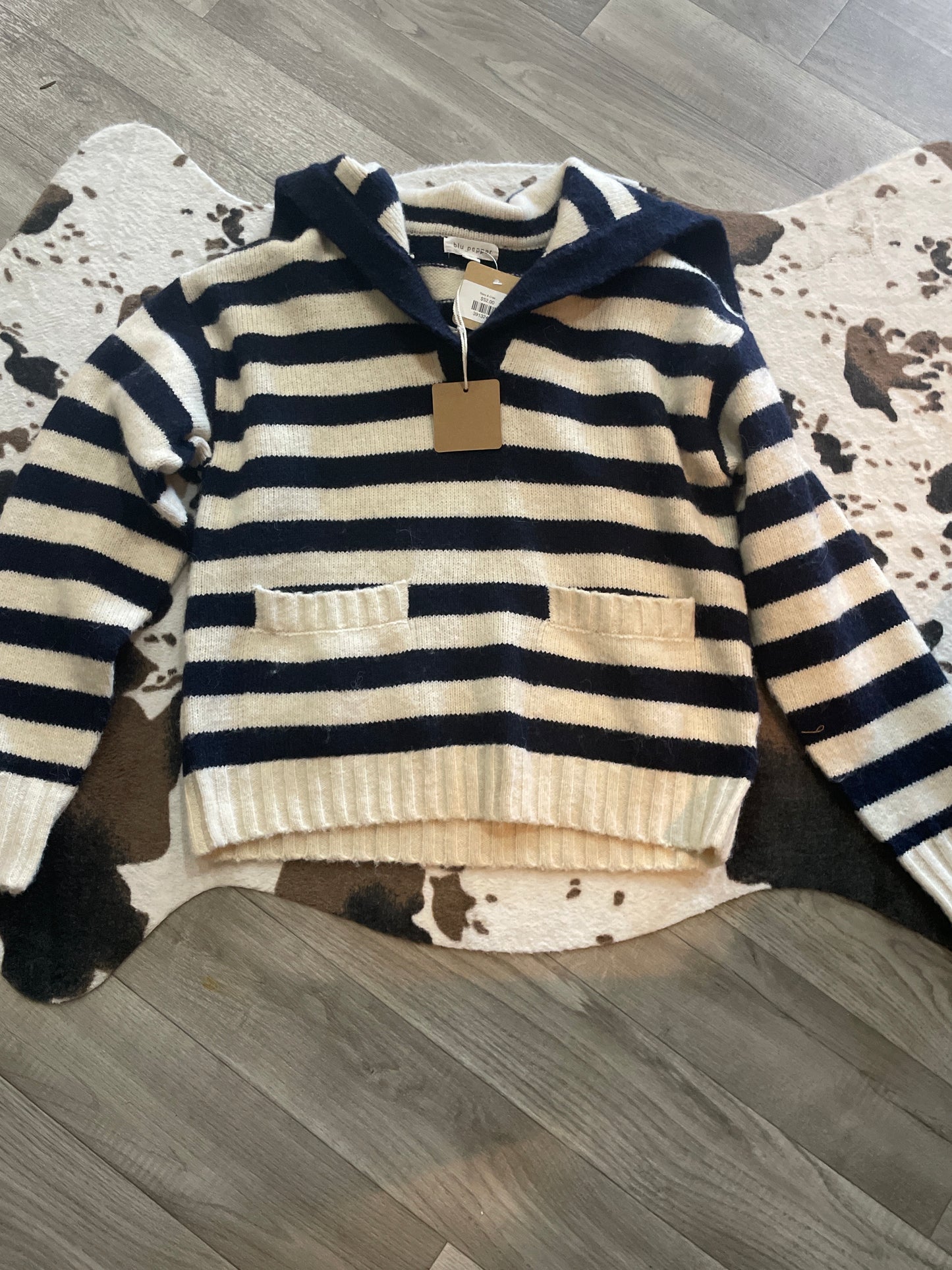Blue and Cream Stripped Pull Over Sweater/ Hazel & Grace