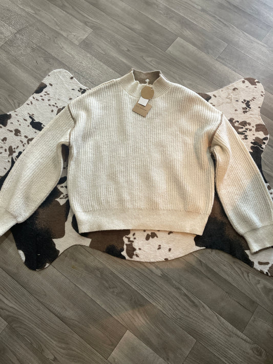 Cream and White Turtle Neck Sweater/ Hazel & Grace