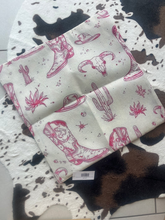 Cactus & Cowgirl Boots Pillow (includes pillow insert)| 18 x 18
