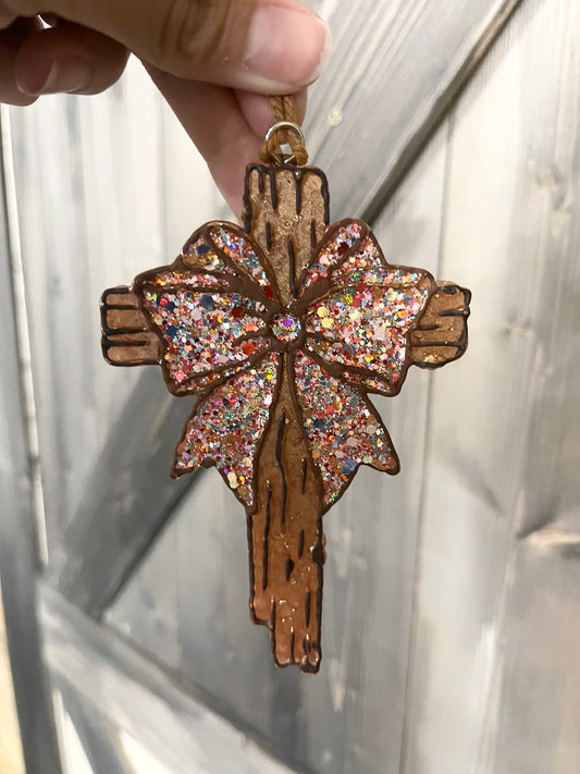 Car Freshie: Cross & Bow | Scent: Pink Chiffon