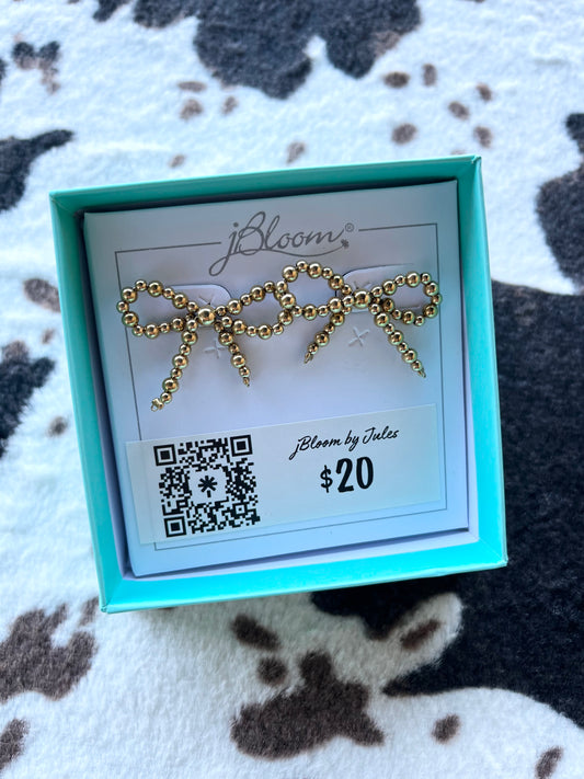 Gold Beaded Bow Earrings