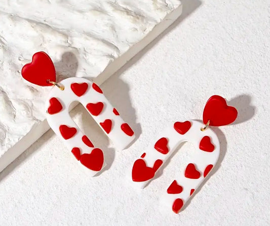 Red Heart U-Shaped Polymer Clay Dangle Earrings