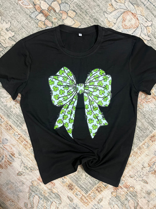 St. Patrick Day Bow & Shamrocks Shirt