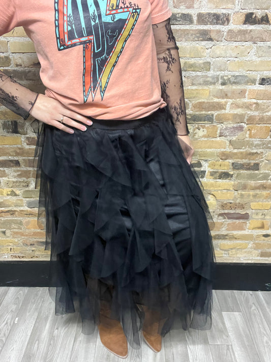 Black Mesh Layered Skirt