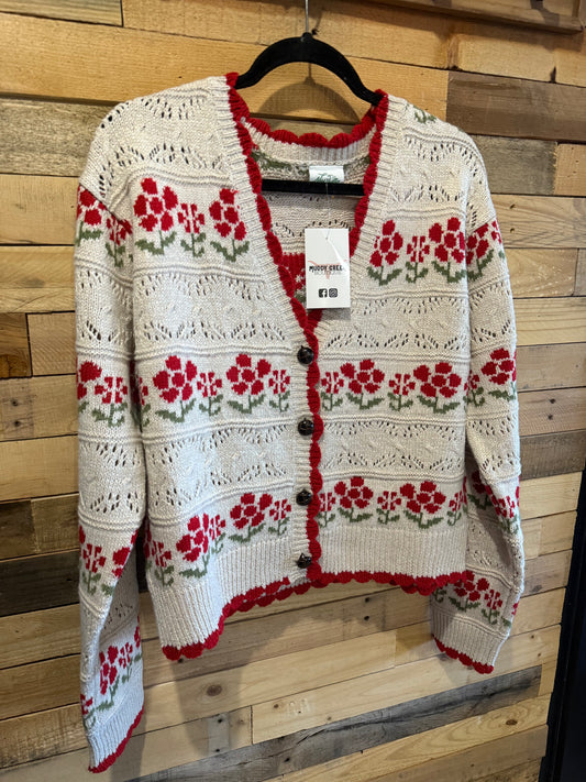 Floral Detail Knit Sweater Cardigan | Muddy Creek