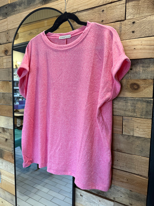 Soft Melange Round Neck Top | Pink | Muddy Creek