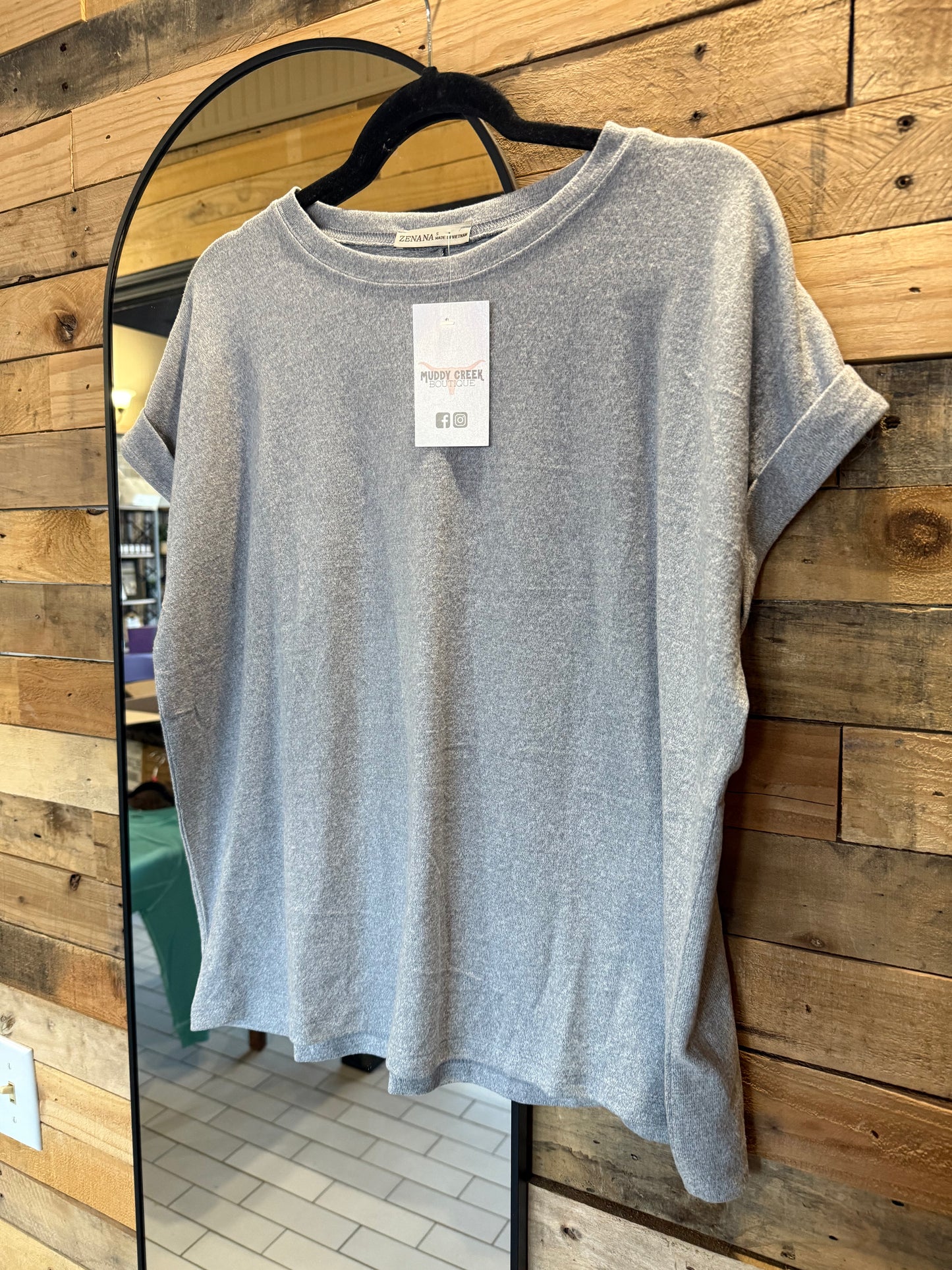 Soft Melange Round Neck Top | Gray | Muddy Creek