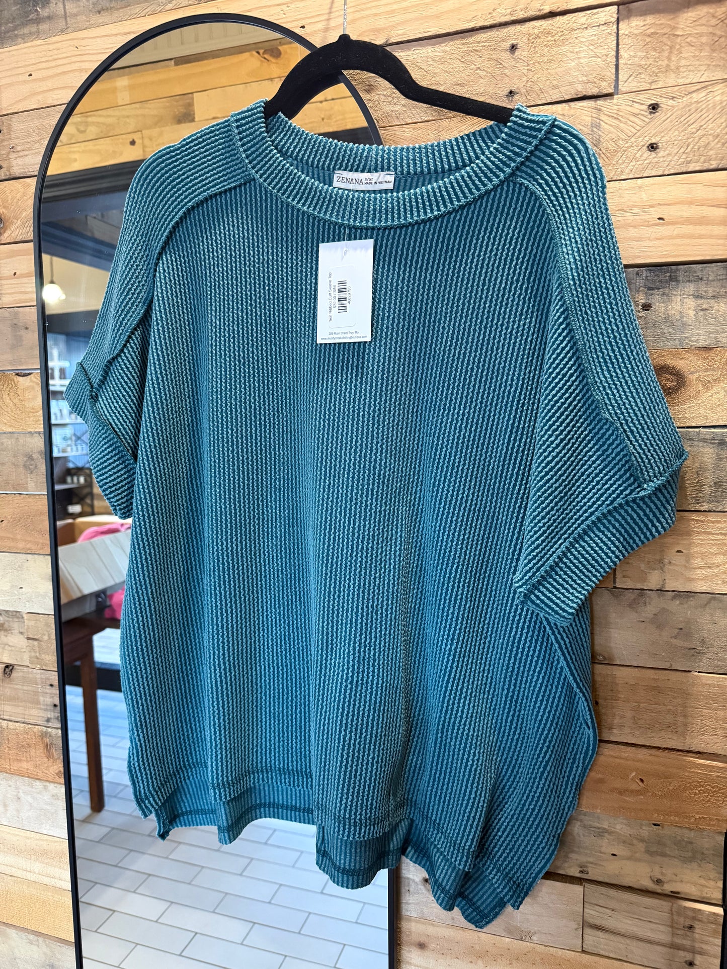 Teal Ribbed Cuff Sleeve Top | Muddy Creek