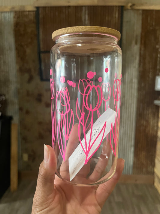 Pink Tulip Glass Cup | Floral | Leigh Rose Design Co