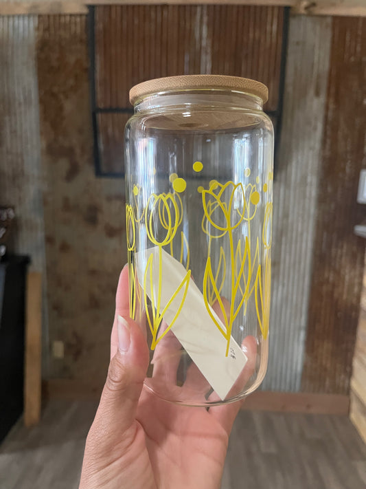 Yellow Tulip Glass Cup | Floral | Leigh Rose Design Co