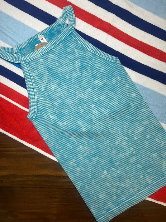 Ribbed Crop Tops | Ice Blue