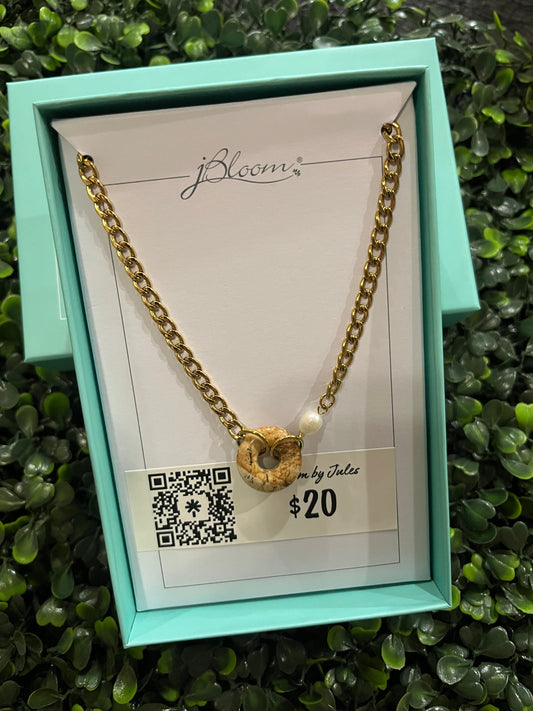Gold Chain Circle Marble with Pearl