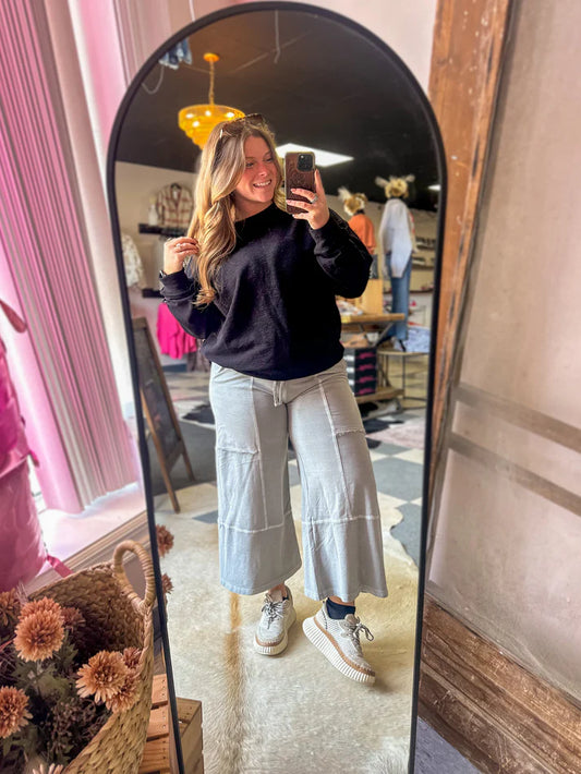 Sleet Grey Ankle Crop Wide Leg Pants | Muddy Pants
