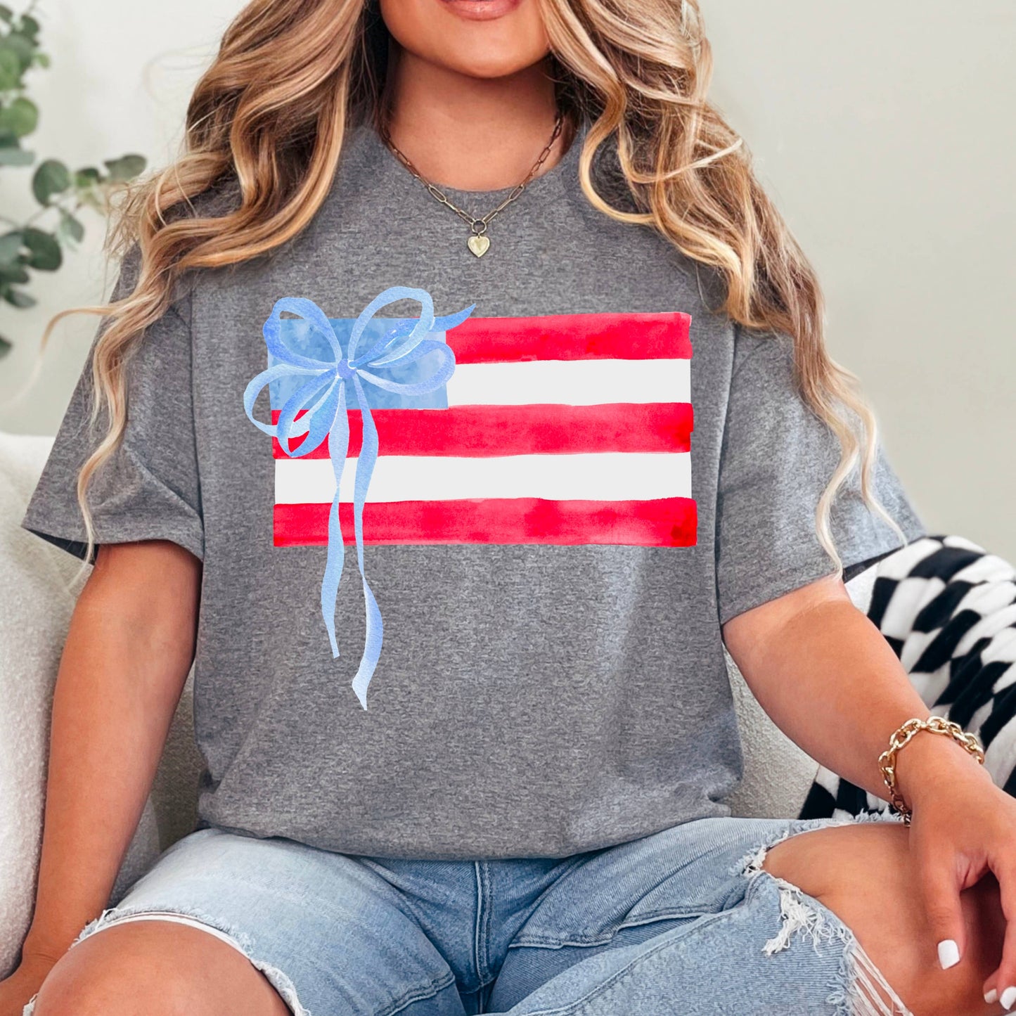 Coquette American Flag | July 4th Graphic Tee | Gildan