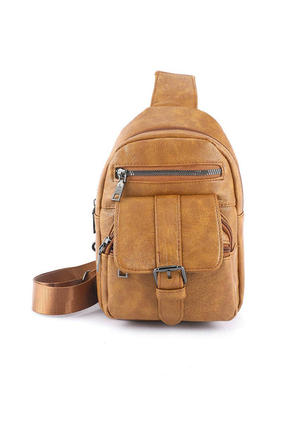 Khaki Vintage Multi Pockets Sling Bag
