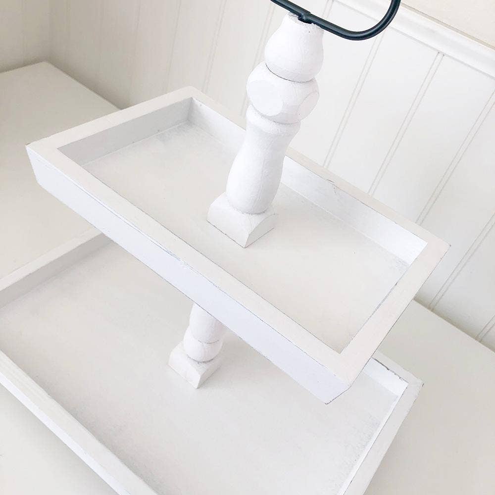 Foundations Decor Tiered Tray - Distressed White Rectngl 15"