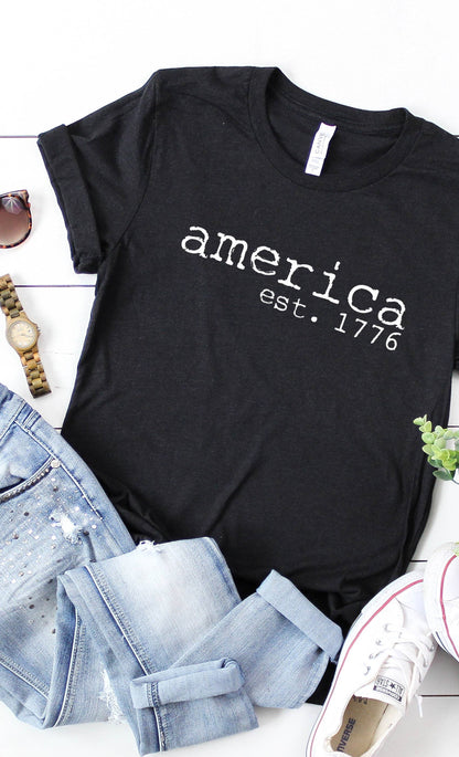 America est 1766 Patriotic 4th of July Graphic Tee