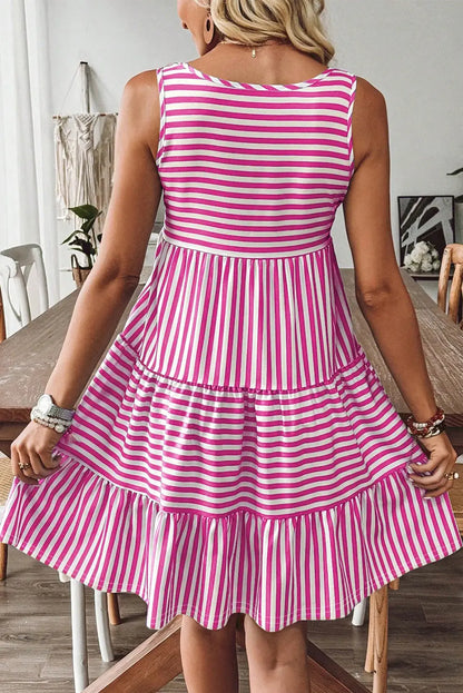 Stripe U-Neck Sleeveless Mini Dress Summer Casual