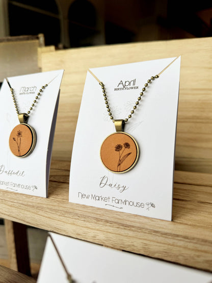 Birth Month Flower Necklaces - Leather Pendant Necklace Set